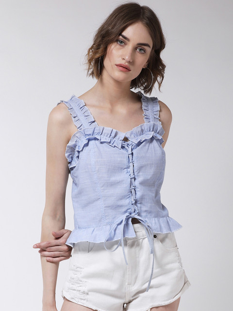 

MAGRE Women Blue Striped A-Line Top