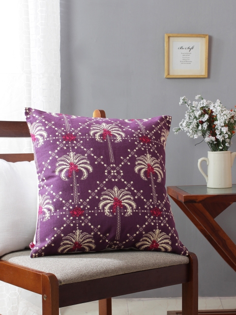 

India Circus by Krsnaa Mehta Purple Floral Square Cushion Cover