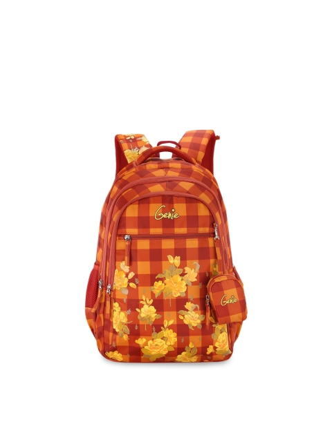 

Genie Girls Orange & Yellow Checked 19 inches Large Backpack with Pouch