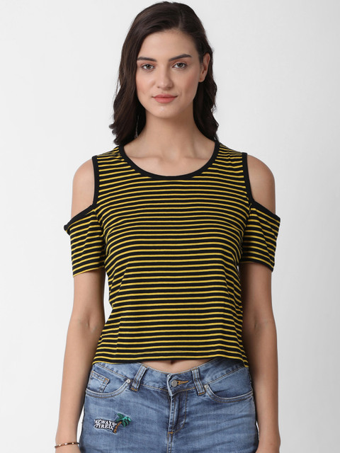 

Blue Saint Women Yellow Striped Crop Top
