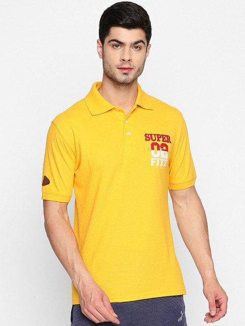 

FiTZ Men Yellow Solid Polo Collar T-shirt