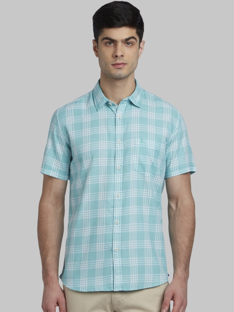 

Parx Men Sea Green Slim Fit Checked Casual Shirt