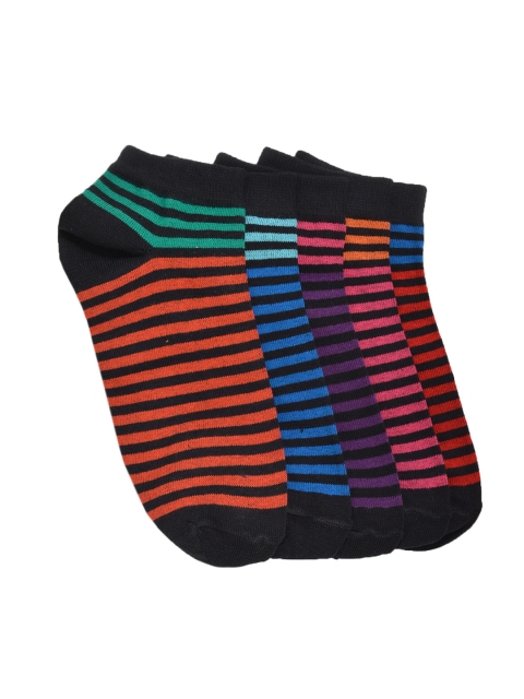

MARC Women Pack of 5 Multicoloured Striped Ankle-Length Socks, Multi
