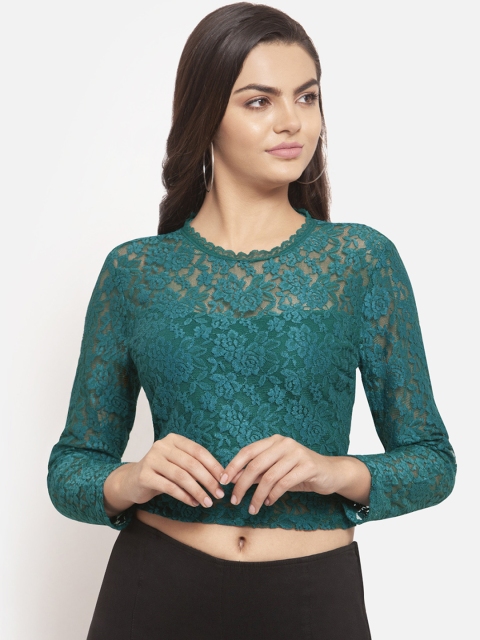 

Martini Women Green Self Design Fitted Crop Top