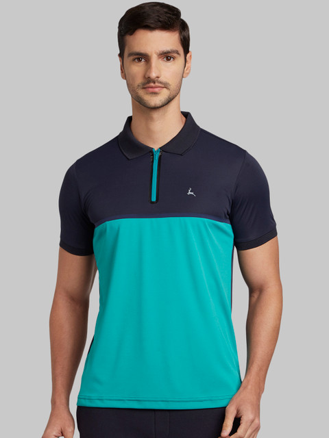 

Parx Men Blue Colourblocked Polo Collar T-shirt