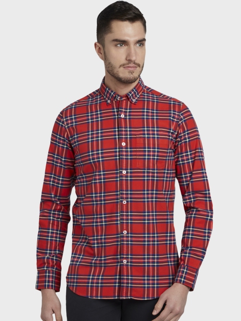 

ColorPlus Men Red & Blue Regular Fit Checked Casual Shirt