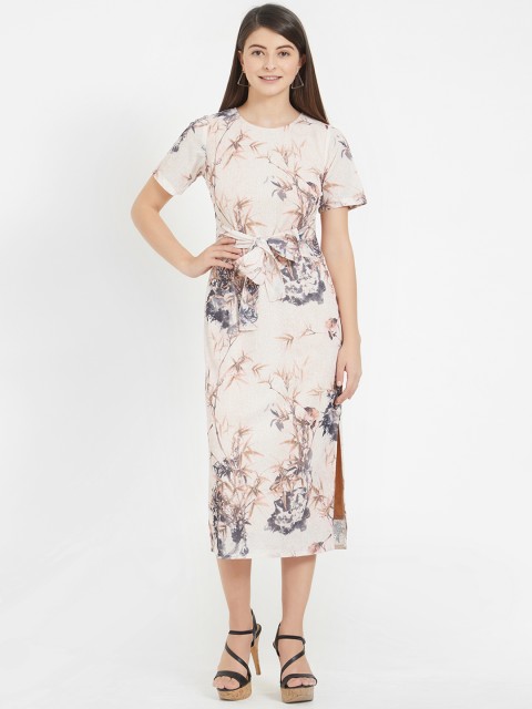 

Soie Women Peach-Coloured Printed Sheath Dress