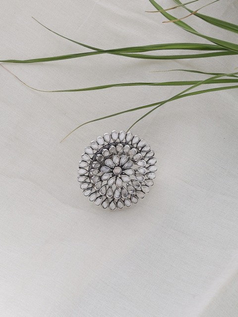 

ADORN by Nikita Ladiwala 925 Sterling Silver-Toned Stone-Studded Finger Ring