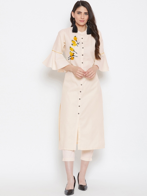 

Bitterlime Women Cream-Coloured Solid Kurta with Trousers