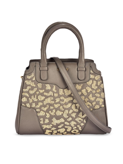 

Eske Grey & Gold-Toned Embellished Leather Handheld Bag