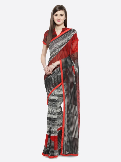 

Shaily Grey & Red Pure Georgette Printed Saree
