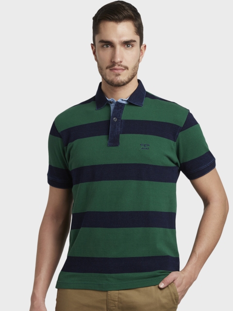 

ColorPlus Men Green & Blue Striped Polo Collar T-shirt