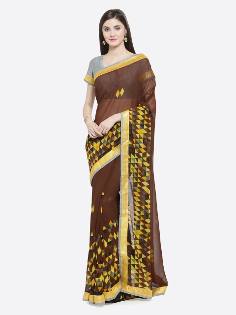 Shaily Brown Printed Pure Georgette Saree