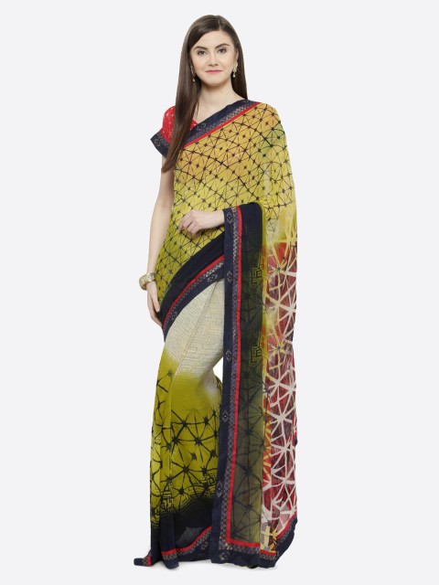 

Shaily Women Green & Yellow Silk Printed Saree