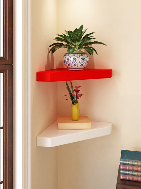 

Home Sparkle Set of 2 Corner Wall Shelves, Red