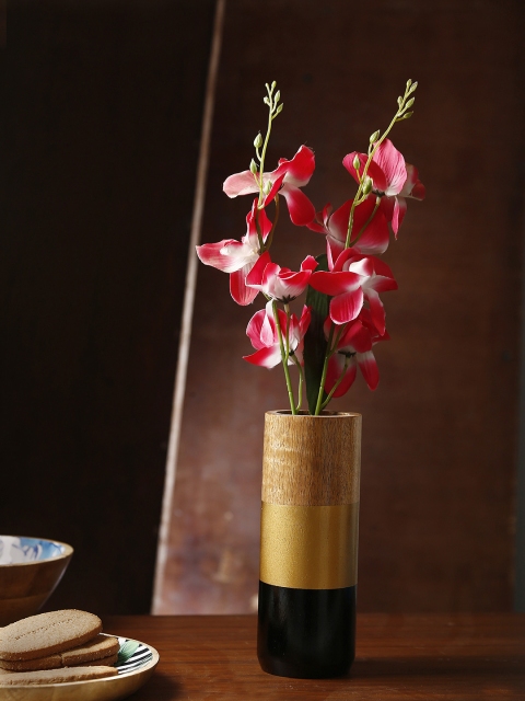 

Dennmark Gold-Toned & Brown Colourblocked Wooden Handpainted Flower Vase