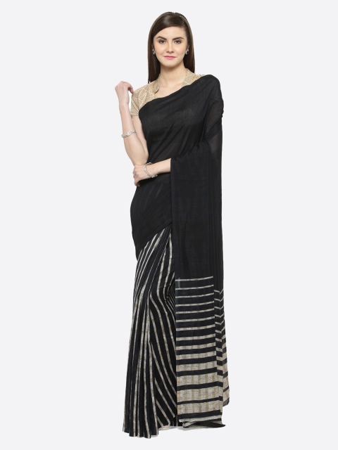 

Shaily Black & Beige Silk Cotton Striped Saree