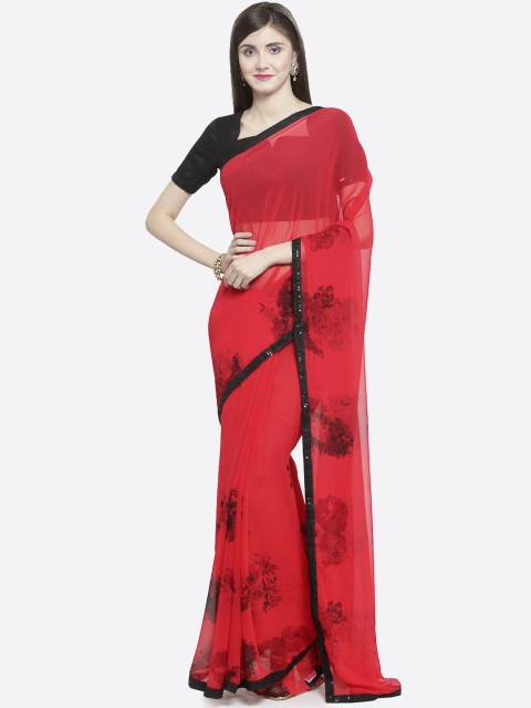 

Shaily Red & Black Solid Pure Georgette