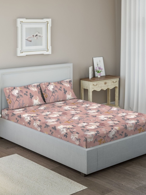 

DDecor Red Floral 144 TC Cotton 1 Queen Bedsheet with 2 Pillow Covers