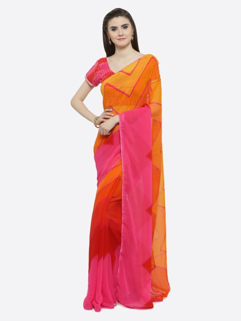 

Shaily Pink & Red Pure Georgette Colourblocked Saree