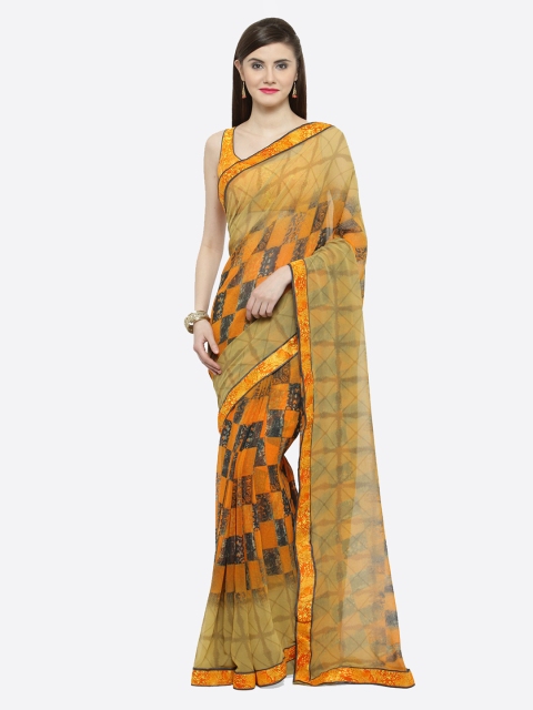 

Shaily Yellow & Grey Pure Georgette Checked Saree