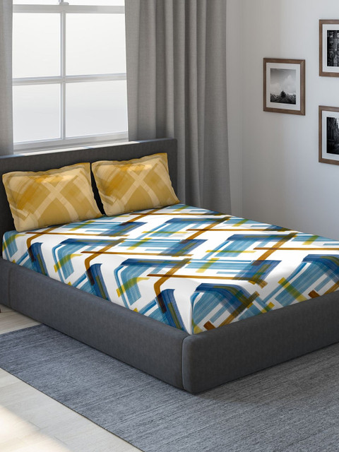 

DDecor Blue & White Geometric 180 TC Cotton 1 King Bedsheet with 2 Pillow Covers