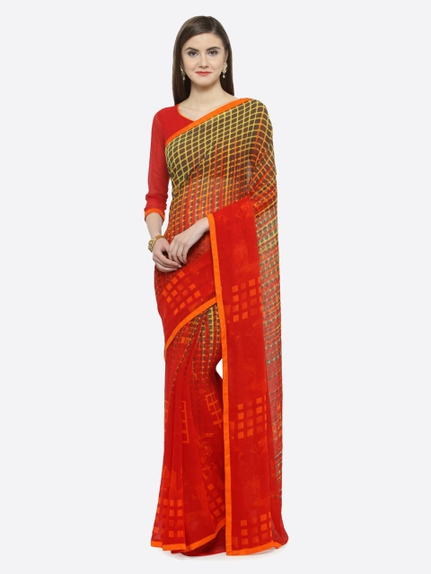 

Shaily Red & Mustard Yellow Pure Georgette Checked Saree