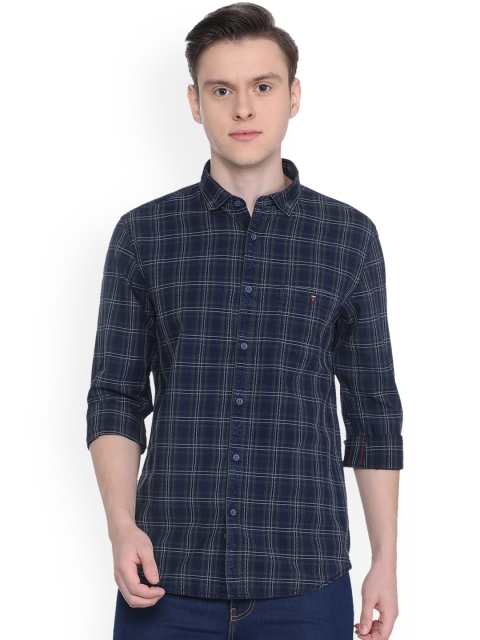 

Louis Philippe Men Blue & Beige Slim Fit Checked Casual Shirt