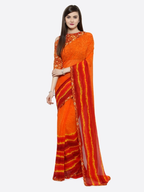 

Shaily Orange Printed Pure Georgette Saree