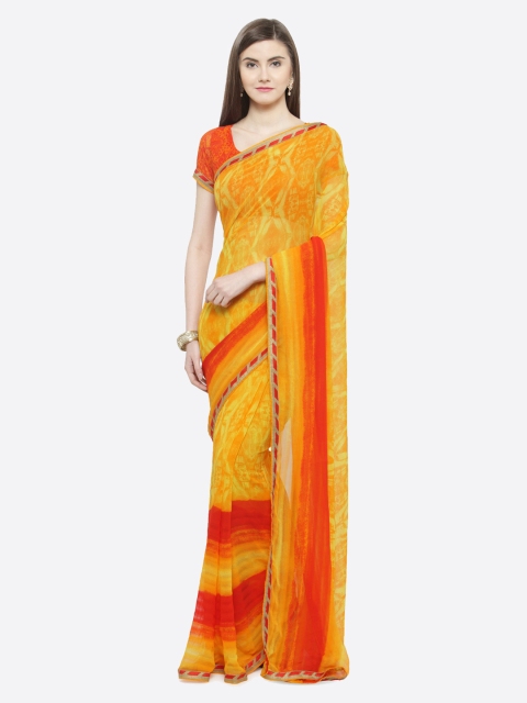 

Shaily Yellow & Red Satin Printed Saree