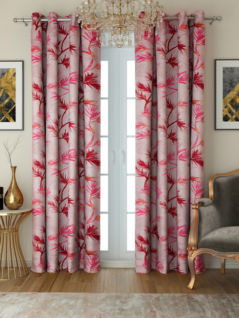 

SWAYAM Set of 2 Long Door Silk Curtains, Pink