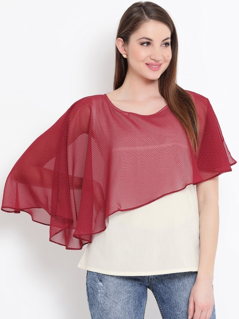 

FABNEST Women Maroon & White Printed Layered Cape Top