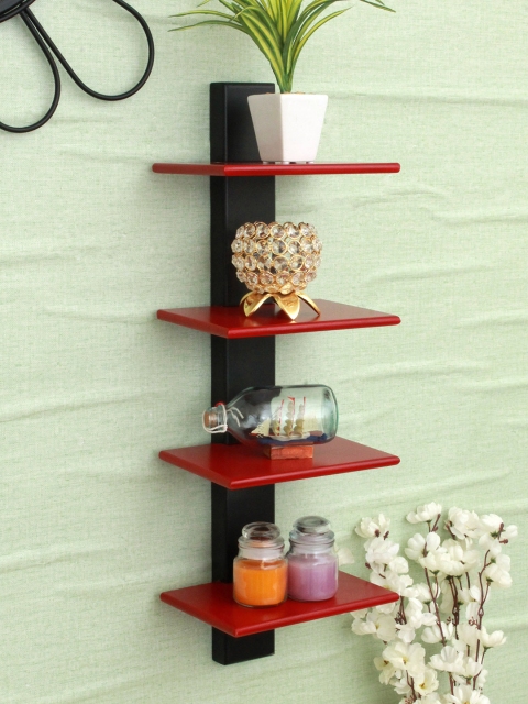 Home Sparkle Black & Red MDF Basic Wall Shelf