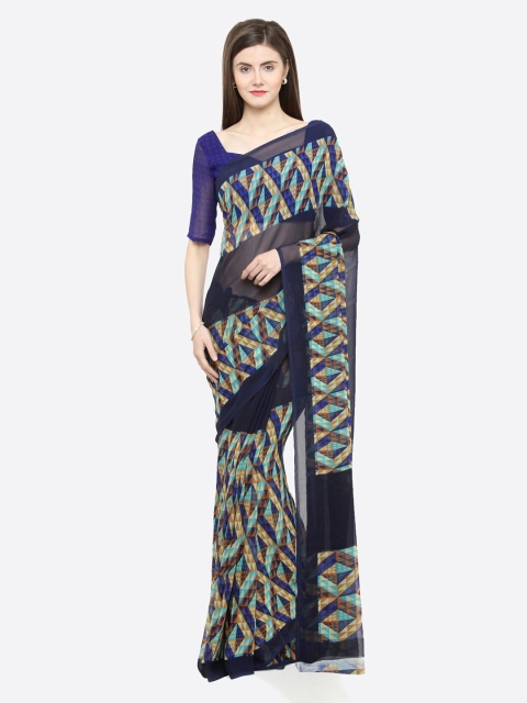 

Shaily Women Navy Blue Printed Saree
