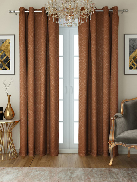 

SWAYAM Brown Set of 2 Black Out Door Curtains