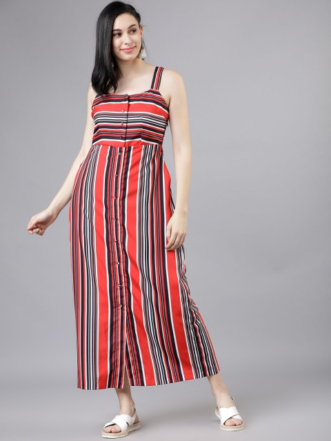 

Tokyo Talkies Women Red & White Striped Empire Dress