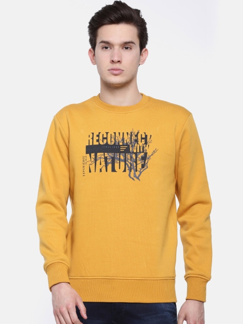 

t-base Men Mustard Yellow Printed Sweatshirt