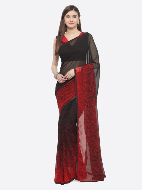 

Shaily Black Printed Pure Georgette Saree