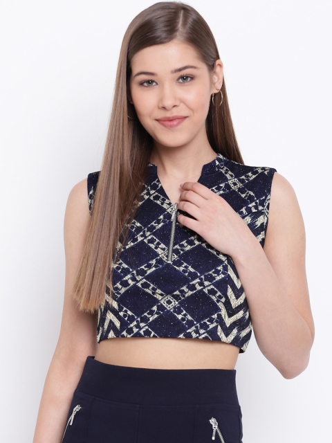 

Texco Women Navy Blue Printed Crop Top