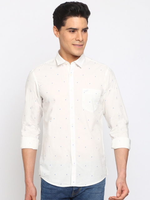 

Crocodile Men White Slim Fit Printed Casual Shirt