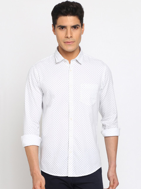 

Crocodile Men White Slim Fit Printed Casual Shirt