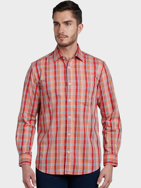 

ColorPlus Men Orange & Red Tailored Fit Checked Casual Shirt
