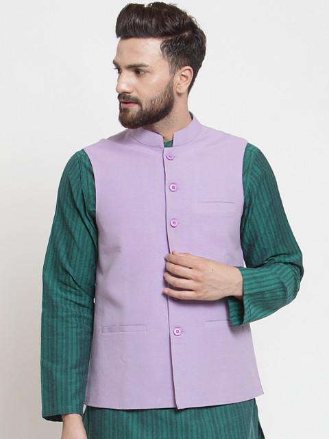 

NEUDIS Men Purple Solid Regular-Fit Nehru Jacket