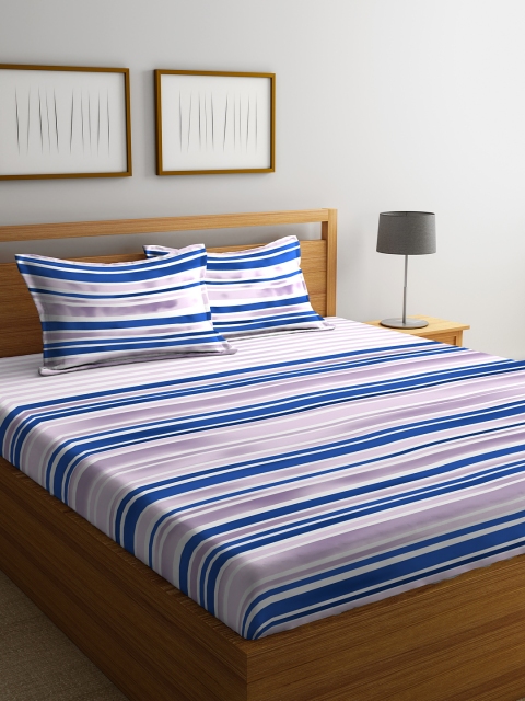 

STELLAR HOME Blue & Grey Striped 104 TC Cotton King Bedsheet with 2 Pillow Covers