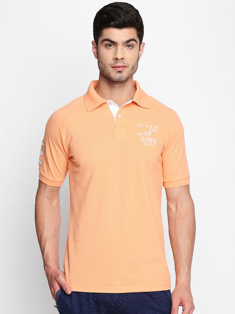 

FiTZ Men Orange Solid Polo Collar T-shirt