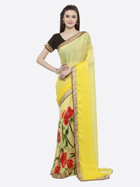 

Shaily Yellow & Red Pure Georgette Printed Saree