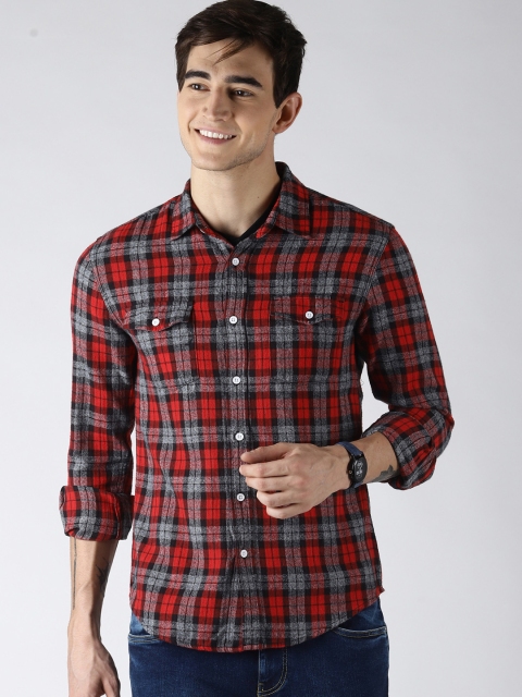 

Blue Saint Men Red & Grey Slim Fit Checked Casual Shirt