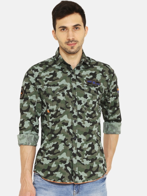 IVOC Men Green Slim Fit Camouflage Casual Shirt