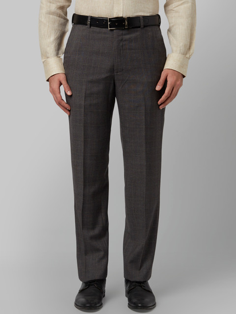 

Park Avenue Men Grey Regular Fit Checked Formal Trousers