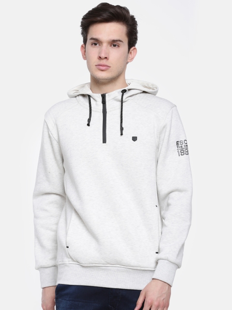 

t-base Men Grey Solid Hooded Sweatshirt
